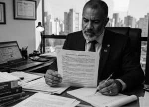 Advogado especialista analisando contrato de consumo para defesa