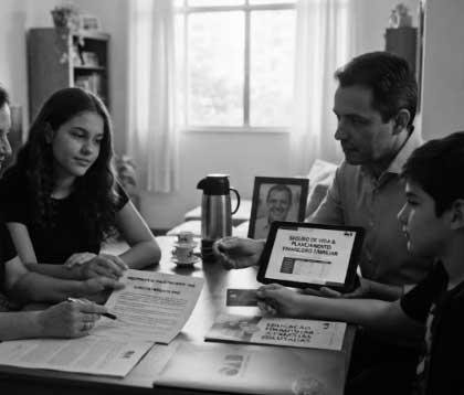 Família recebendo amparo legal e financeiro após perda