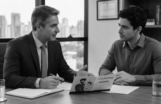 Advogado trabalhista orientando sobre o direito à licença-paternidade